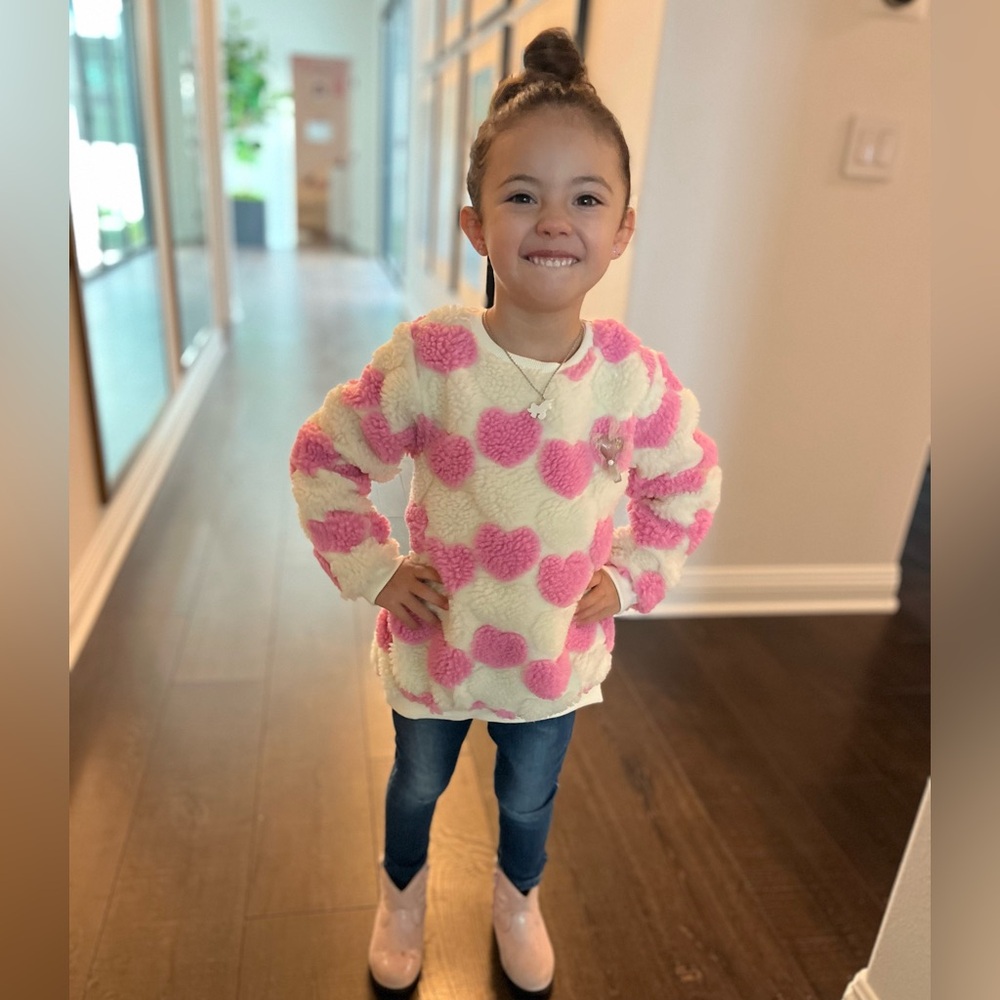 Neiman Marcus Pink and Cream Kids Heart Sherpa Sweater